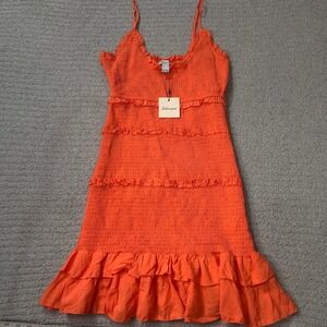 ReVamped Mini Dress Smocked Ruffle Tiered Medium Orange Summer Sun Boho Beach